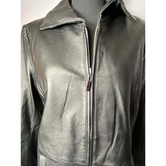 Jaclyn Smith Black Trench Coat 100% Leather Size Medium NWT - Picture 4 of 6